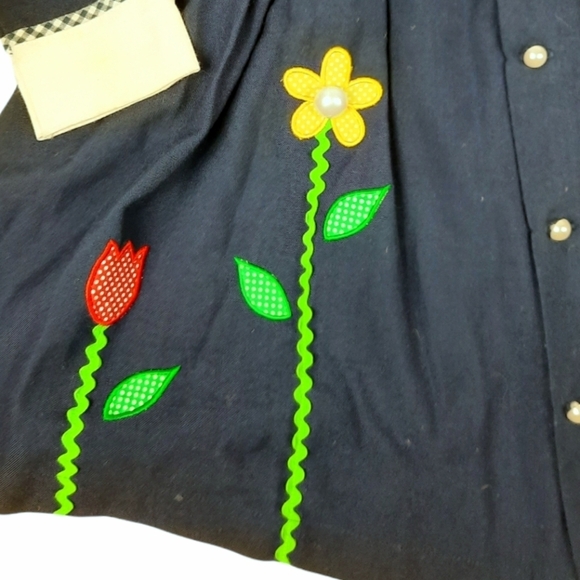 Vintage Toddler Dress Gingham Accents Embroidered Flowers Pearl Buttons Size 5 - Picture 3 of 8